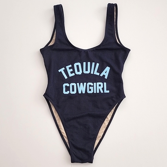 One Piece Women's Swimsuit Dark Denim Tequila Cowgirl Blue Print Size S/M - Picture 4 of 14